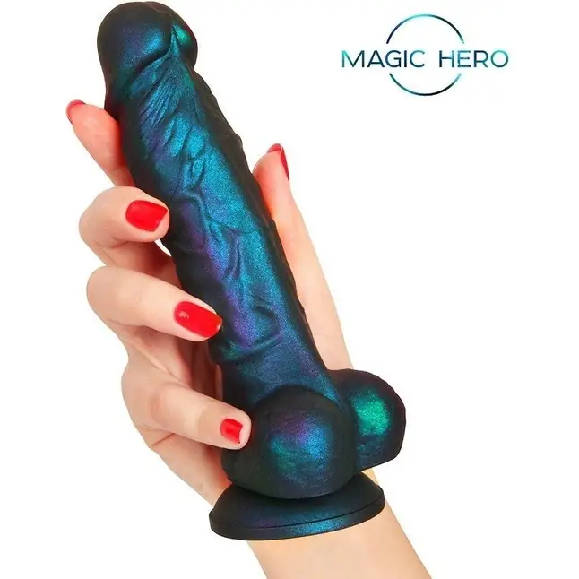 Синий фаллоимитатор с шиммером - 17 см - MAGIC HERO. Фотография 4.