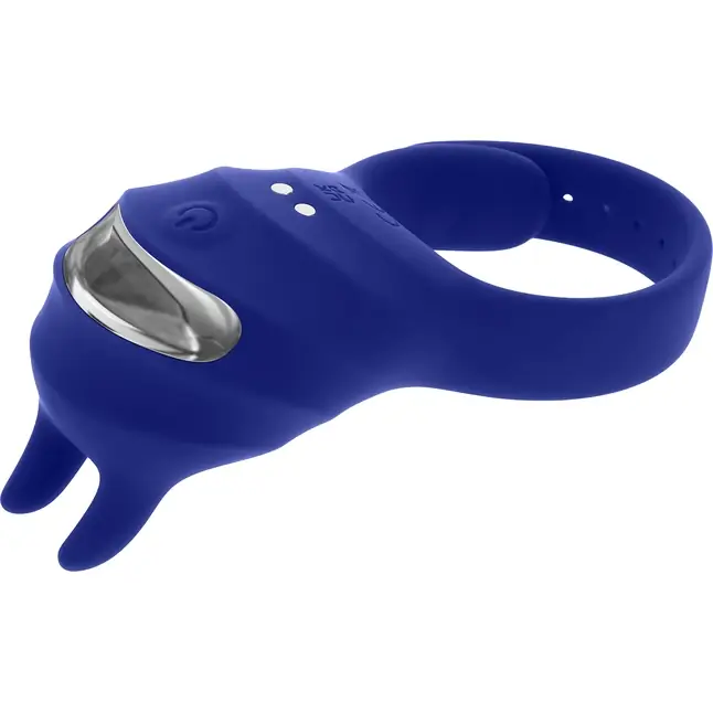 Синее эрекционное виброкольцо с клиторальной подушечкой и пультом ДУ Adjustable Fun Ring. Фотография 8.