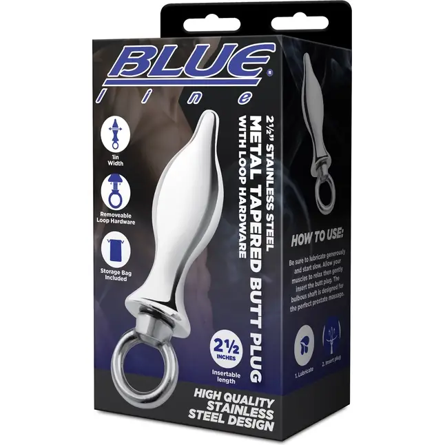 Металлический плаг с кольцом Stainless Steel Metal Tapered Butt Plug With Loop Hardware - 10 см. Фотография 2.