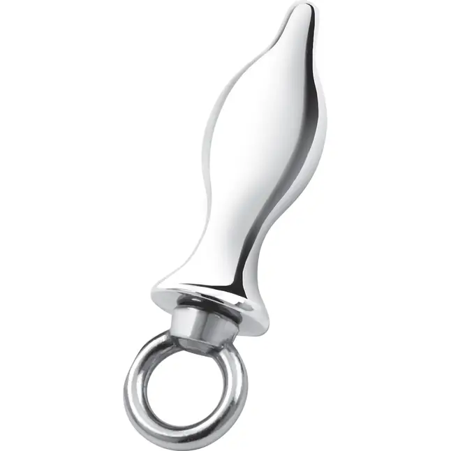 Металлический плаг с кольцом Stainless Steel Metal Tapered Butt Plug With Loop Hardware - 10 см. Фотография 3.