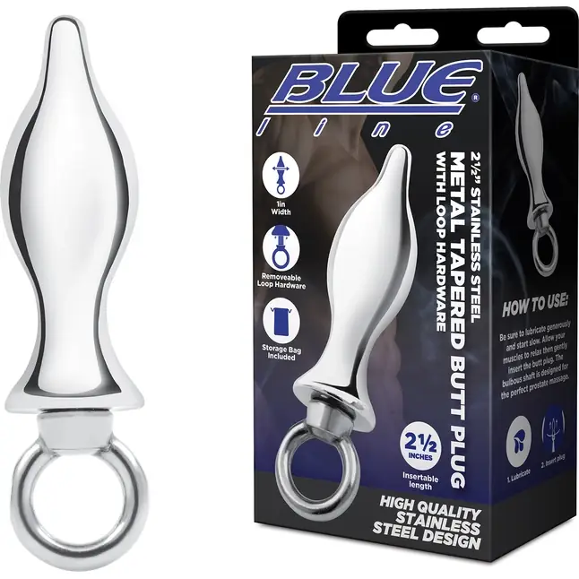Металлический плаг с кольцом Stainless Steel Metal Tapered Butt Plug With Loop Hardware - 10 см. Фотография 5.