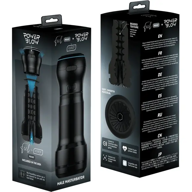Ченый мастурбатор с интерактивная насадкой PowerBlow Feel Pocket Stroker. Фотография 4.
