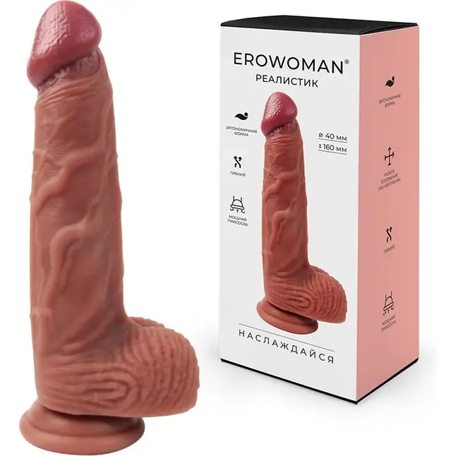 Телесный фаллоимитатор с мошонкой на присоске - 21 см - EROWOMAN REALISTIC