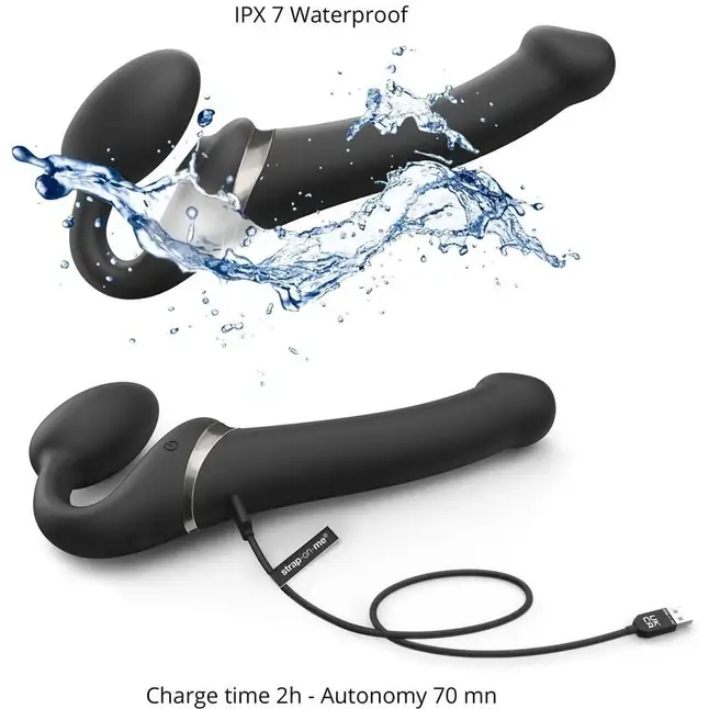 Черный безремневой вибрострапон Strap-On-Me Multi Orgasm Size XL. Фотография 4.