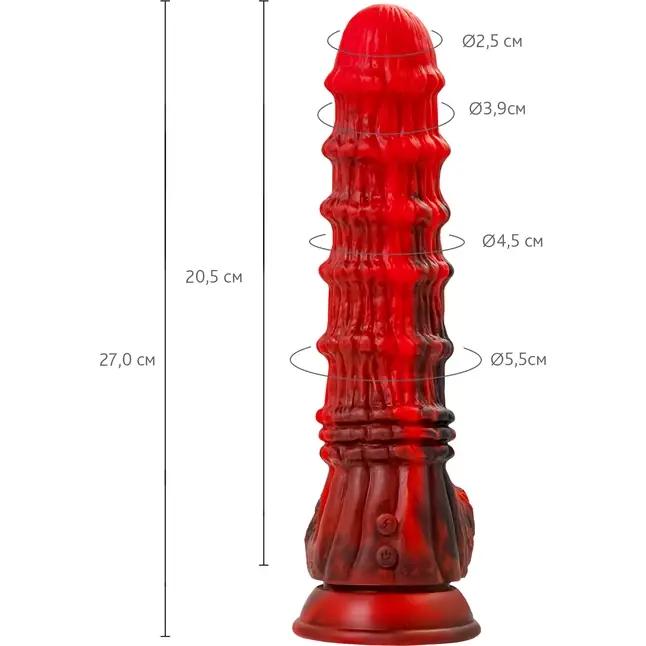 Силиконовый вибратор Monster Tops - 27 см - Black Red. Фотография 3.