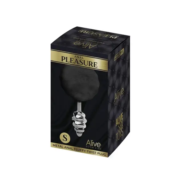 Серебристая анальная пробка с черным хвостиком Metal Anal Fluffly Twist Plug S - Alive. Фотография 3.