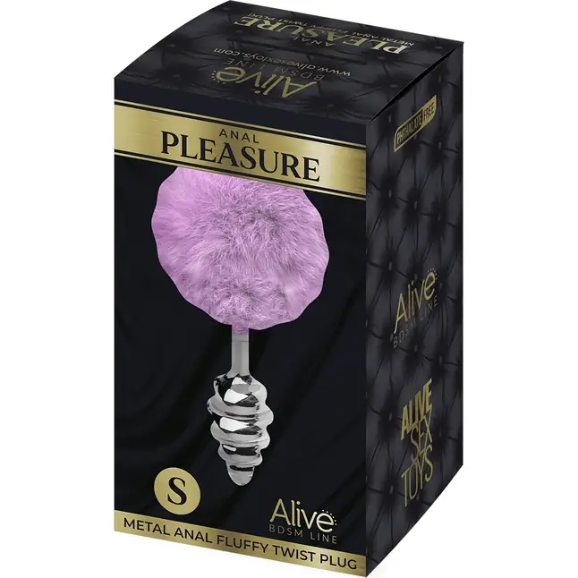 Серебристая анальная пробка с сиреневым помпоном Metal Anal Fluffly Twist Plug S - Alive. Фотография 2.