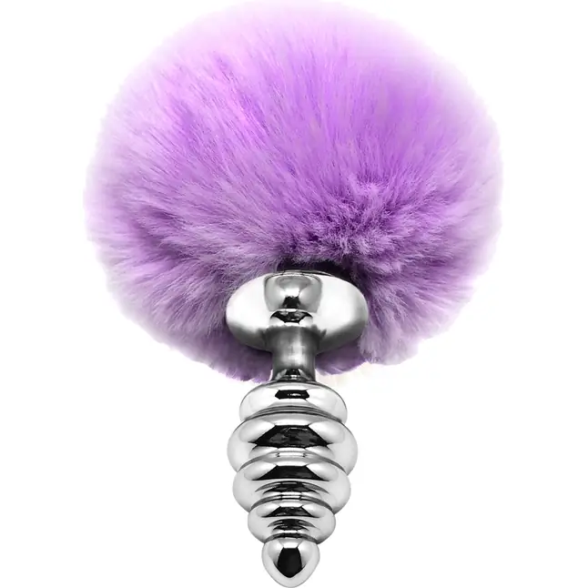 Серебристая анальная пробка с сиреневым помпоном Metal Anal Fluffly Twist Plug S - Alive