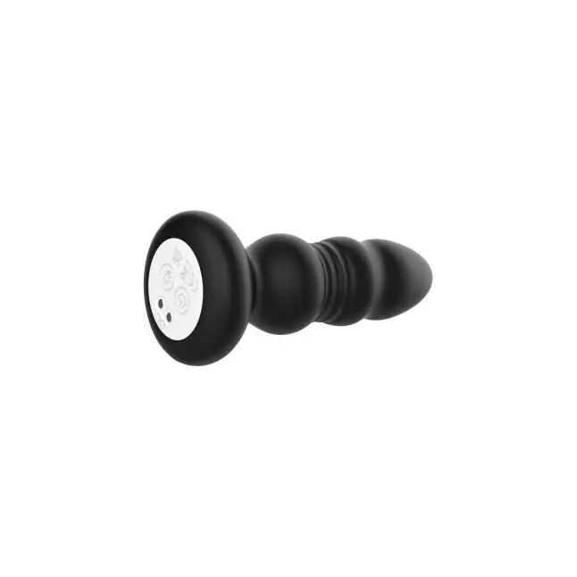 Черная анальная вибропробка с фрикционным механизмом и LED-подсветкой - 12,5 см. Фотография 4.