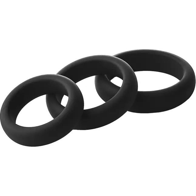 Набор из 3 черных эрекционных колец Smooth Silicone Cockring Pack - Ramrod. Фотография 4.