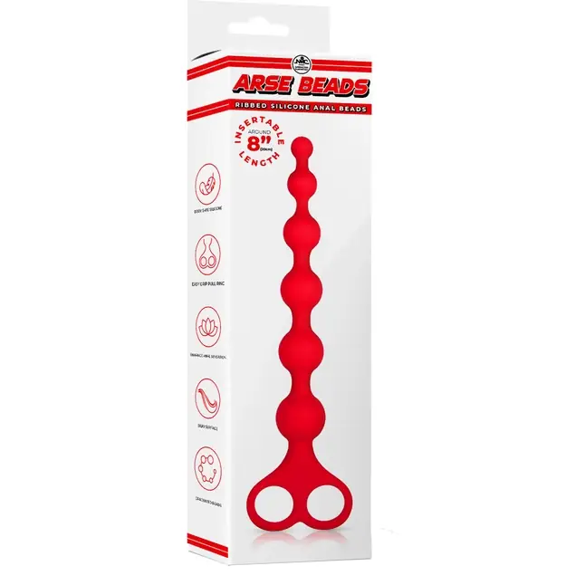 Красная анальная цепочка Ribbed Silicone Anal Beads - 26 см. Фотография 4.