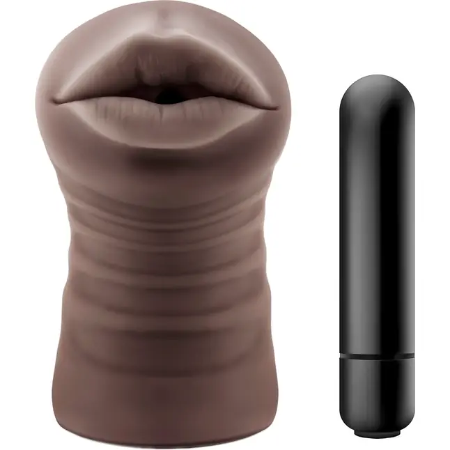 Коричневый мастурбатор-ротик Krystal Vibrating Masturbator - Enlust