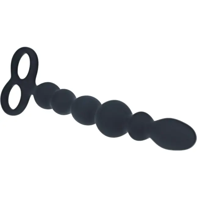 Черная анальная цепочка Beaded Silicone Anal Probe with Double Loop - 24 см - Levelz. Фотография 2.