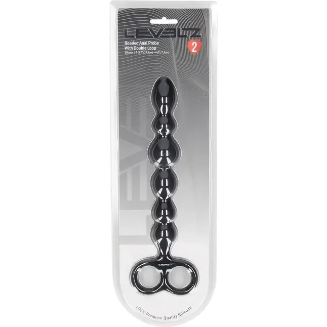 Черная анальная цепочка Beaded Silicone Anal Probe with Double Loop - 24 см - Levelz. Фотография 3.
