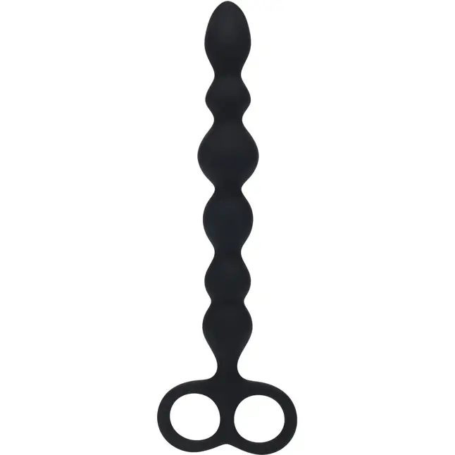 Черная анальная цепочка Beaded Silicone Anal Probe with Double Loop - 24 см - Levelz