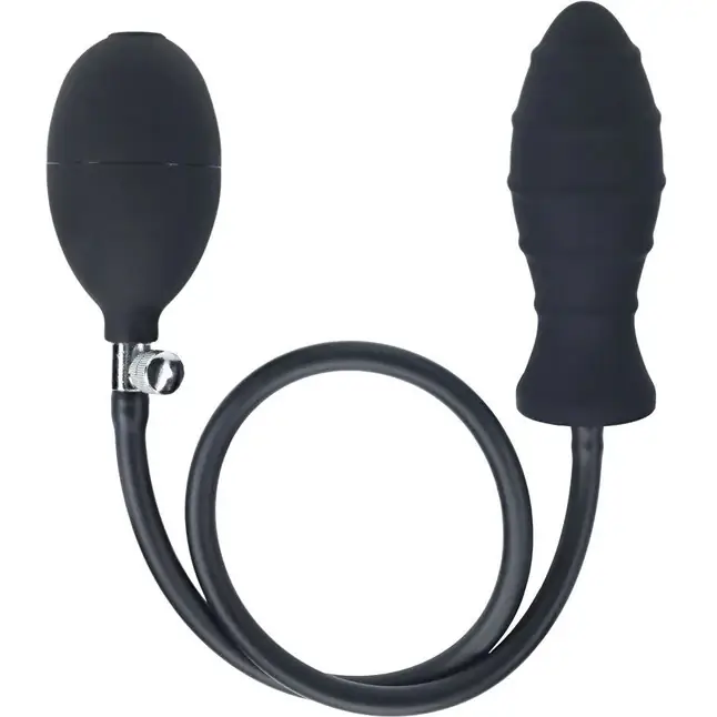 Черная анальная втулка с функцией расширения Ribbed Inflatable Silicone Anal Plug - Levelz