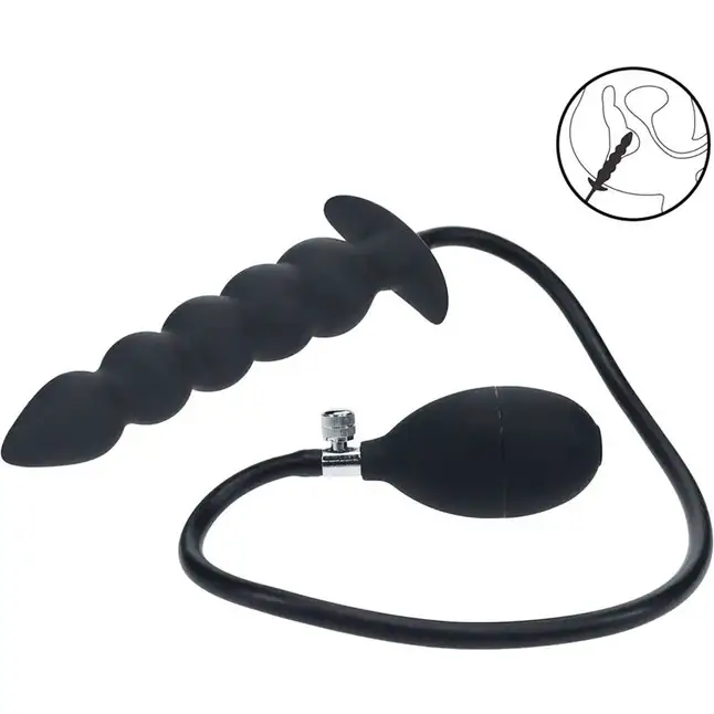 Черная анальная елочка с функцие расширения Beaded Inflatable Silicone Anal Plug - Levelz. Фотография 2.
