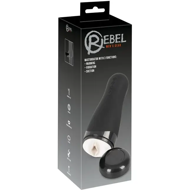 Черный вибромастурбатор с подогревом Masturbator with 3 Functions - Rebel. Фотография 2.