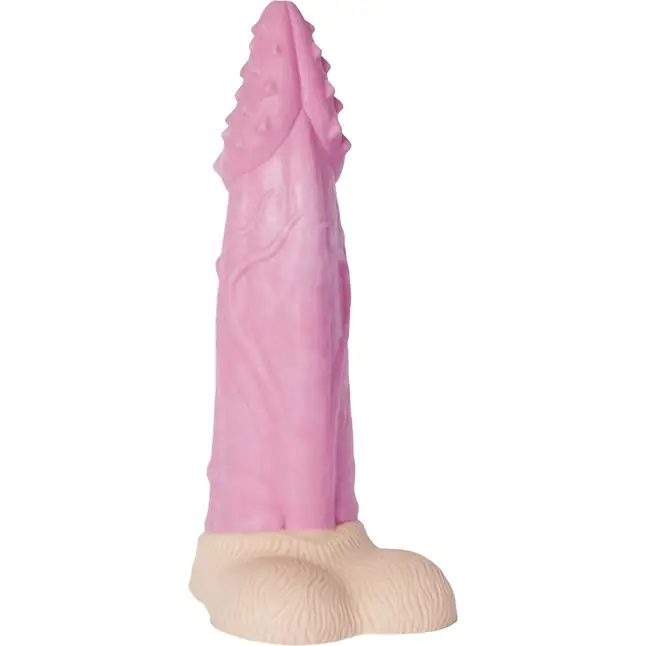 Розовый фаллоимитатор Лев с шипами на головке - 22 см