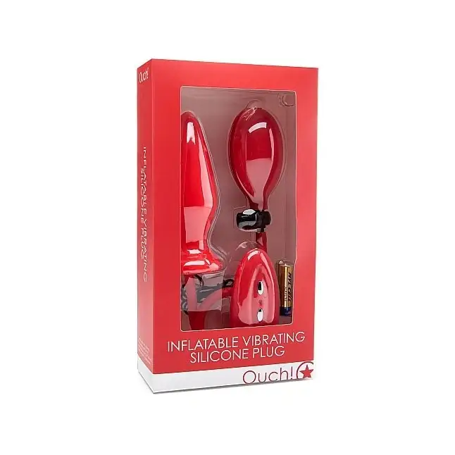 Красный анальный стимулятор с функцией расширения и вибрацией Inflatable Vibrating Silicone Plug - 12,2 см - Ouch!. Фотография 2.