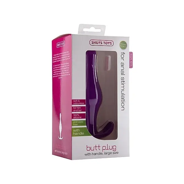 Фиолетовая анальная пробка Butt Plug with Handle Large - 14,5 см - Shots Toys. Фотография 2.