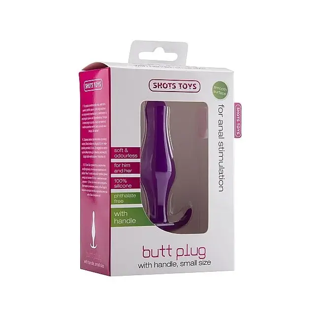 Фиолетовая малая анальная пробка Butt Plug with Handle Small - Shots Toys. Фотография 3.