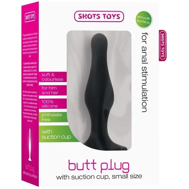 Чёрная анальная пробка Butt Plug with Suction Cup Small - Shots Toys. Фотография 2.
