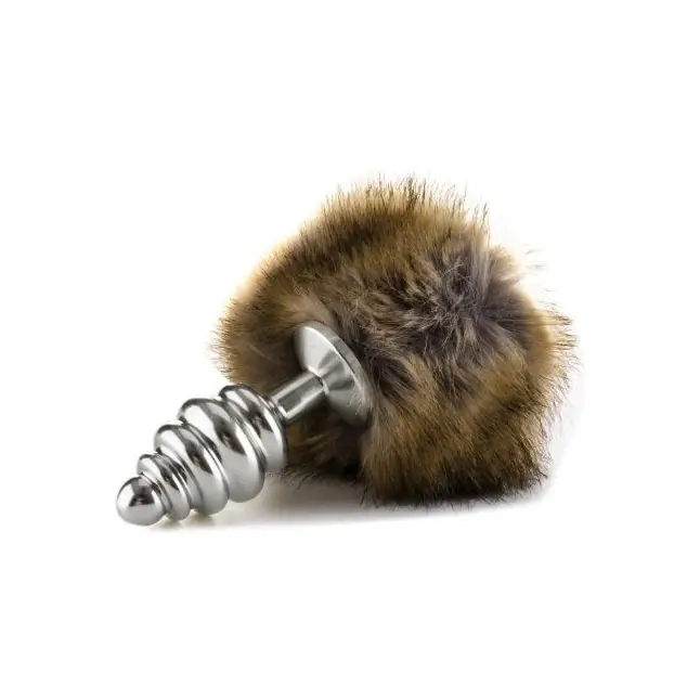 Серебристая анальная пробка с коричневым хвостиком Extra Feel Bunny Tail Buttplug - Ouch!