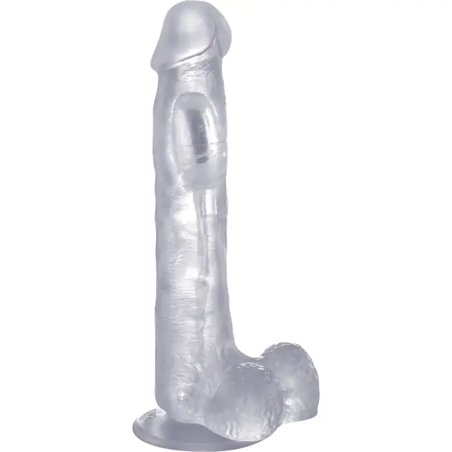 Прозрачный вибратор-реалистик Vibrating Realistic Cock 10 With Scrotum - 27 см - RealRock. Фотография 2.