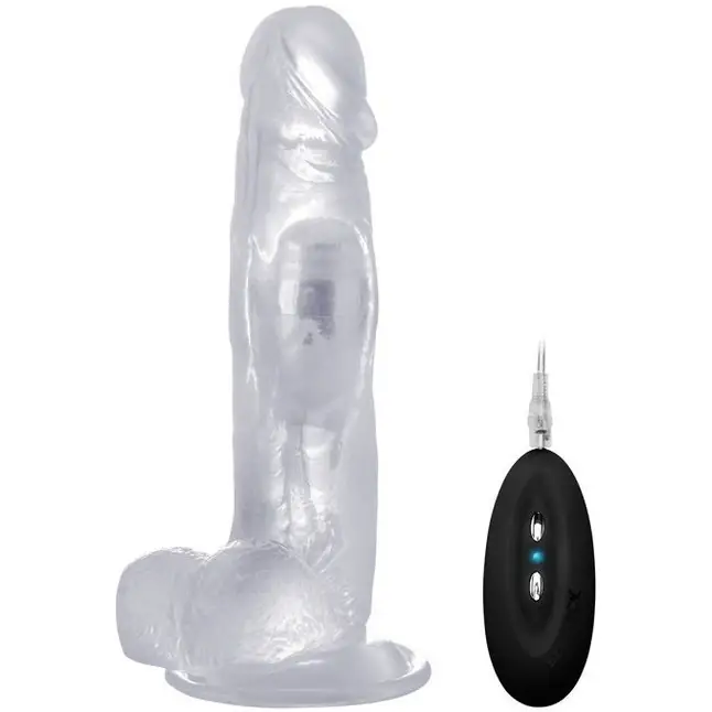 Прозрачный вибратор-реалистик Vibrating Realistic Cock 8 With Scrotum - 20 см - RealRock