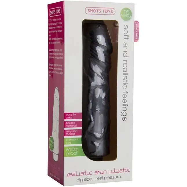 Чёрный вибратор Realistic Skin Vibrator Big - 22 см - Shots Toys. Фотография 2.