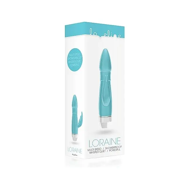 Бирюзовый вибратор Loraine со стимулятором клитора - 16,2 см - Loveline. Фотография 3.