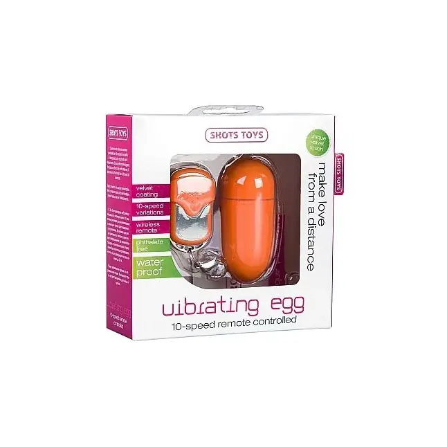 Оранжевое виброяйцо 10 Speed Remote Vibrating Egg Big с пультом ДУ - Shots Toys. Фотография 2.