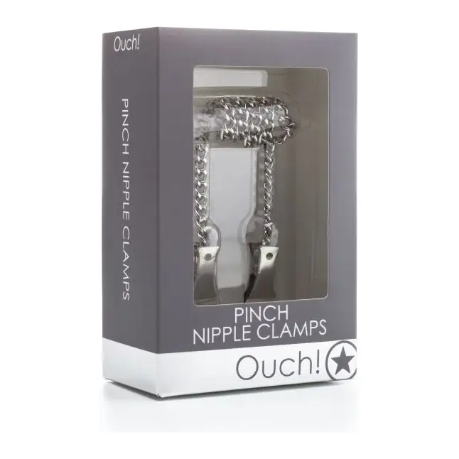 Клипсы на соски с серебристой цепочкой Pinch Nipple Clamps - Ouch!. Фотография 2.