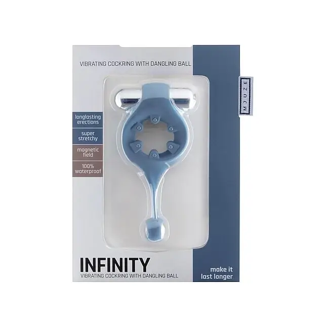 Синее эрекционное виброкольцо Infinity Vibrating Cockring with Dangling Ball - Mjuze. Фотография 2.