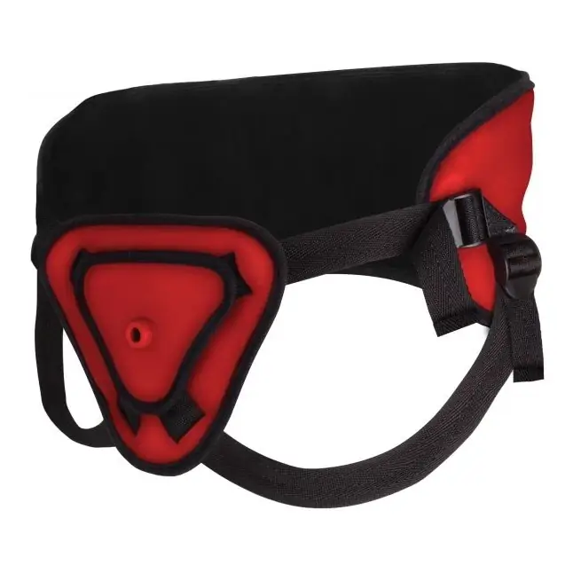 Красный страпон Deluxe Silicone Strap On 10 Inch - 25 см - Ouch!. Фотография 3.