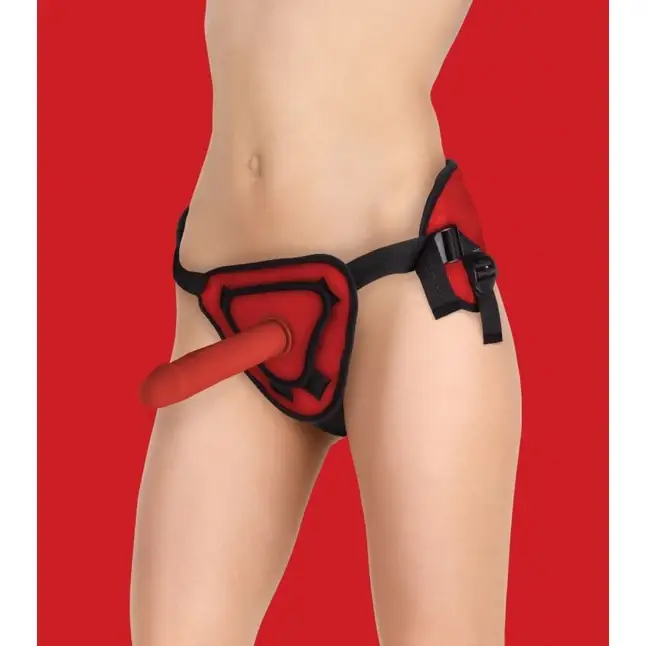 Красный страпон Deluxe Silicone Strap On 8 Inch - 20 см - Ouch!