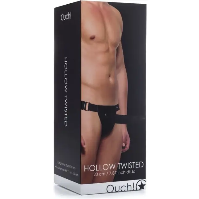 Чёрный полый страпон Hollow Twisted Strap On - 20 см - Ouch!. Фотография 2.