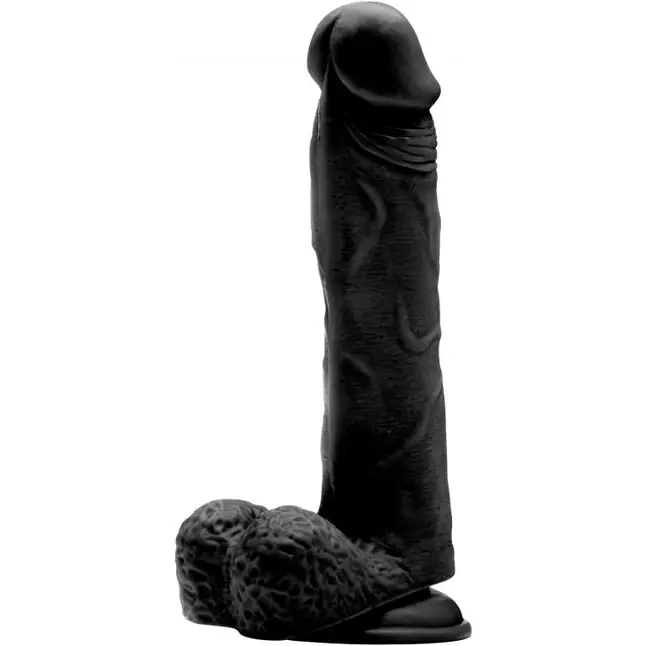 Чёрный фаллоимитатор Realistic Cock 9 With Scrotum - 23,5 см - RealRock
