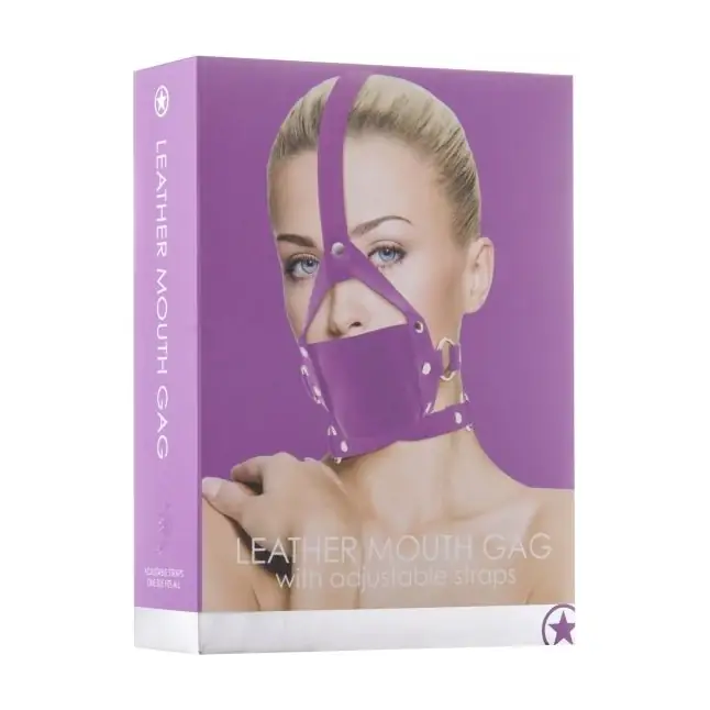 Фиолетовый кожаный кляп Leather Mouth Gag - Ouch!. Фотография 2.