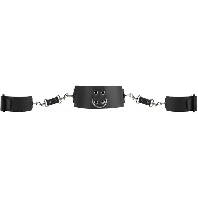 Чёрный ошейник с наручниками Collar with Cuffs - Ouch!. Фотография 2.
