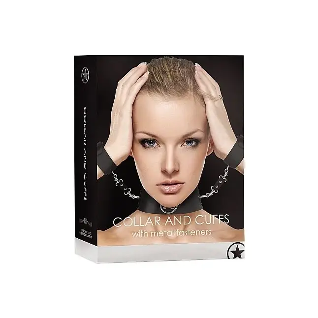 Чёрный ошейник с наручниками Collar with Cuffs - Ouch!. Фотография 3.