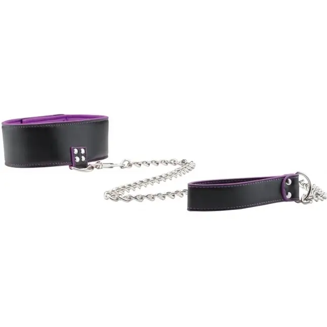 Чёрно-фиолетовый двусторонний ошейник с поводком Reversible Collar with Leash - Ouch!. Фотография 2.