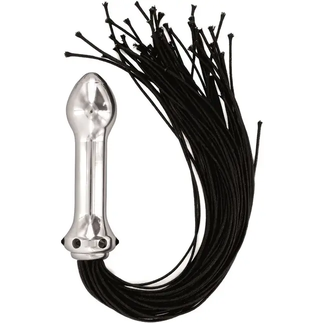 Анальная пробка WHIP DILDO с хвостами из чёрной верёвки