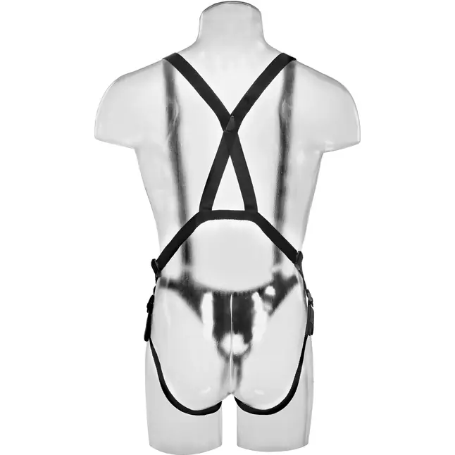 Страпон-система с чёрной насадкой 12 Hollow Strap-On Suspender System - 30 см - King Cock. Фотография 5.