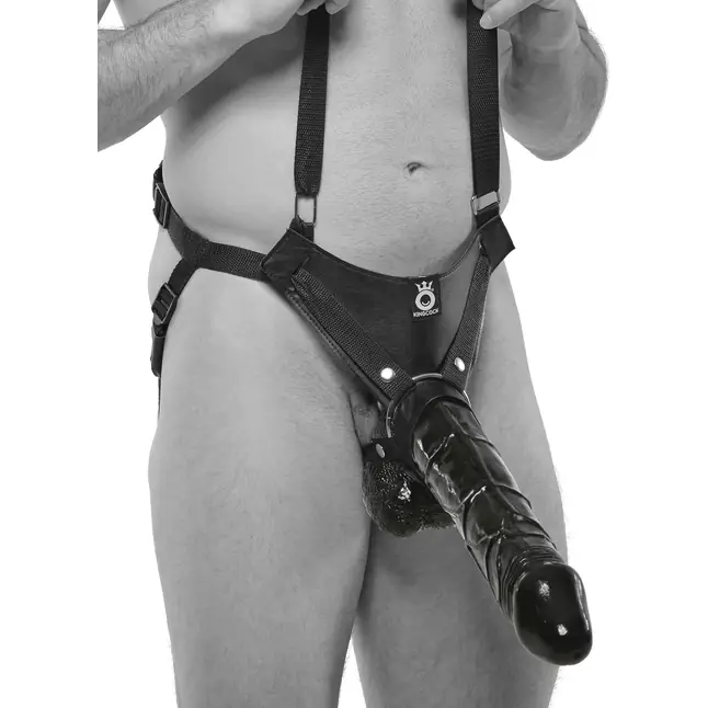 Страпон-система с чёрной насадкой 12 Hollow Strap-On Suspender System - 30 см - King Cock