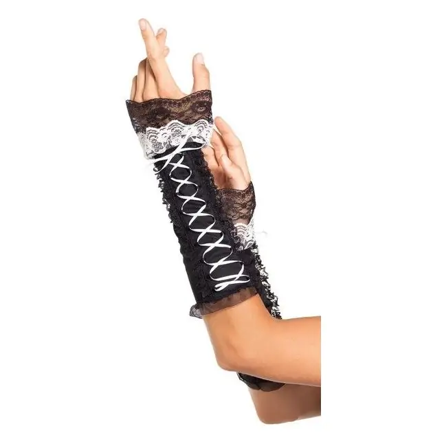 Перчатки с кружевом Lace Up Opaque Arm Warmer With Lace Ruffle Trim