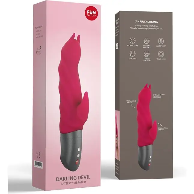 Малиновый вибратор Darling Devil с клиторальным отростком - 20,5 см. Фотография 4.