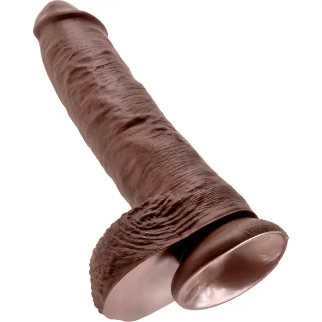 Большой коричневый фаллоимитатор с мошонкой 10 Cock with Balls на присоске - 25,4 см - King Cock. Фотография 4.