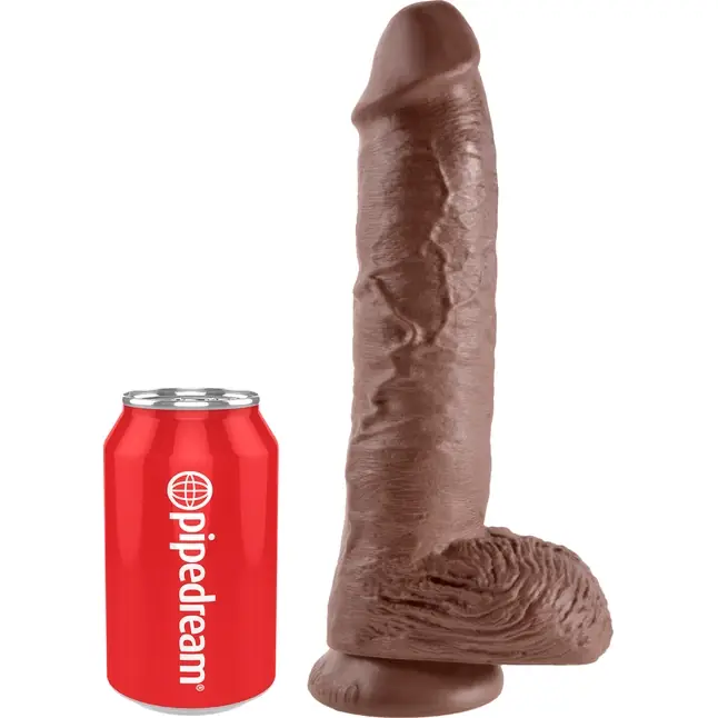 Большой коричневый фаллоимитатор с мошонкой 10 Cock with Balls на присоске - 25,4 см - King Cock. Фотография 6.